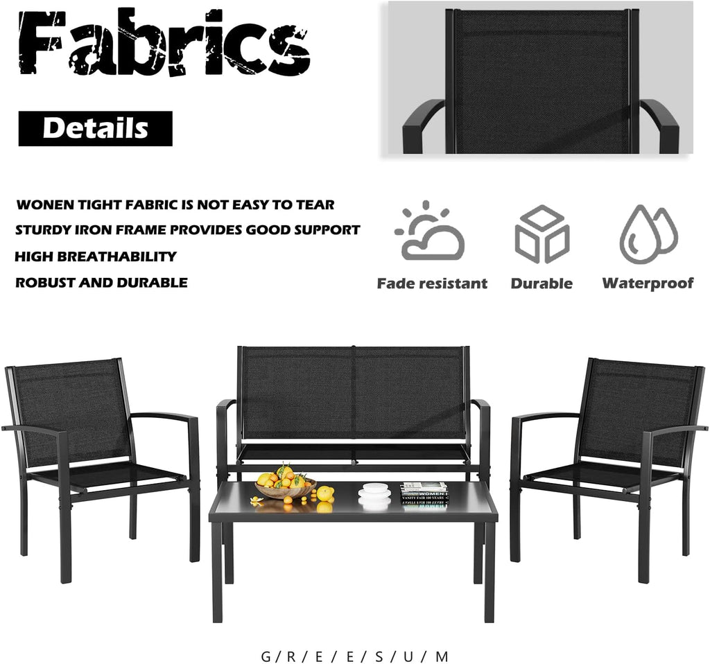 4 Pieces Patio Furniture Set, Outdoor Conversation Sets for Patio, Lawn, Garden