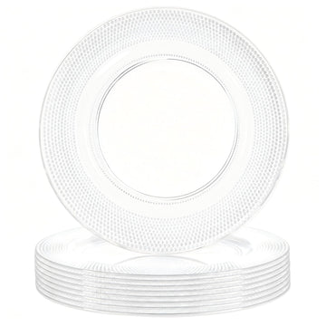 10 Pack 13" Plastic Clear Charger Plates, Transparent Trim