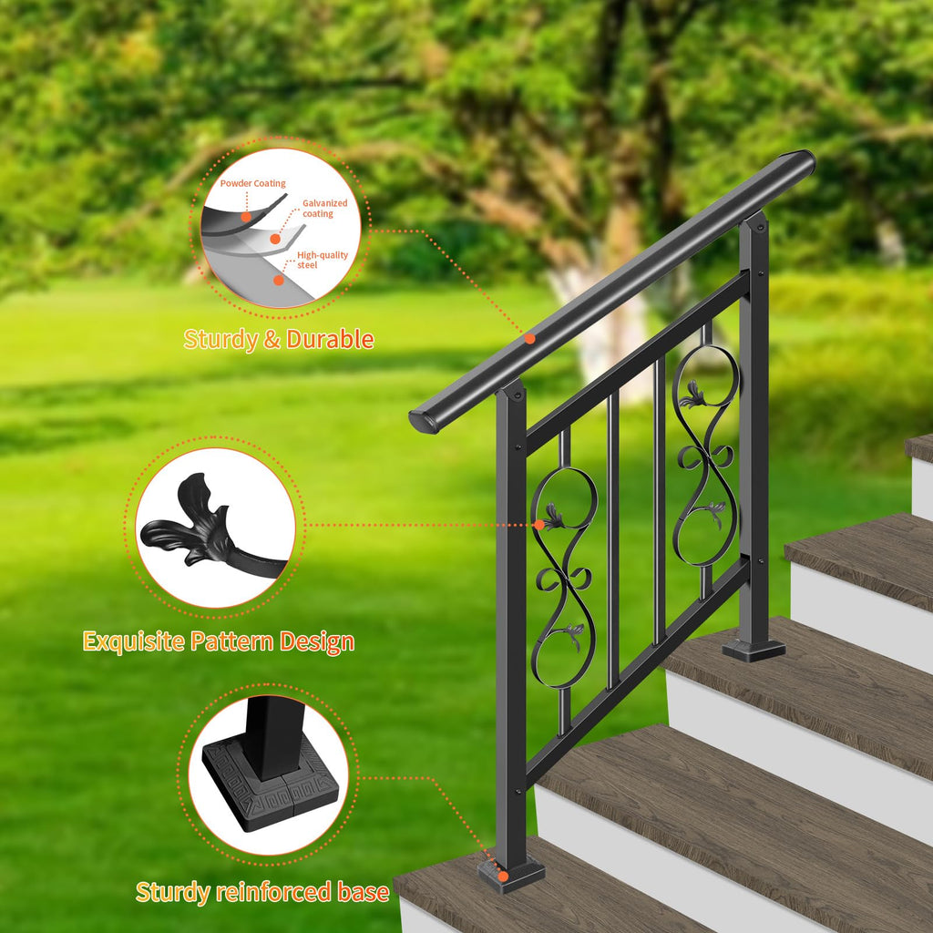 Adjustable Unique Design Handrails for Outdoor Steps, Black