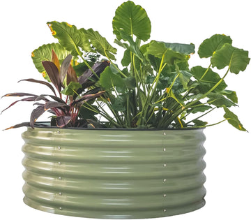 Garden 17" Tall 42" Round Raised Garden Bed Metal Raised Bed Planter Box for Vegetables Flowers Patio, Olive Green