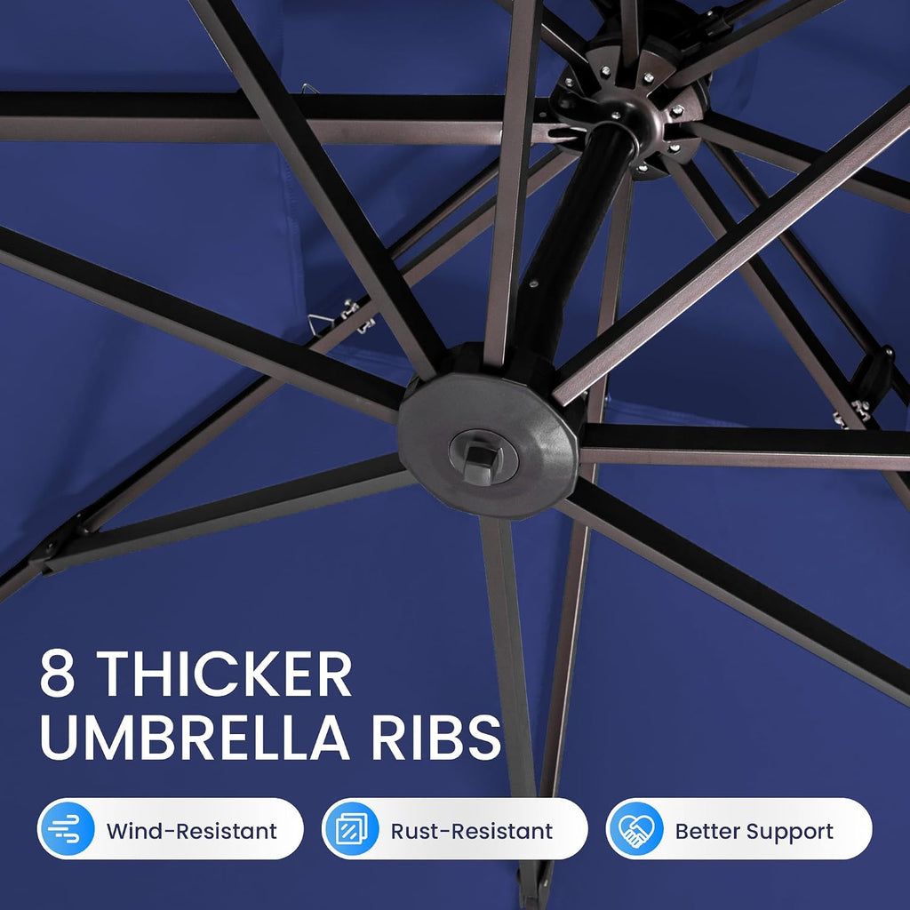 10x10 FT Cantilever Patio Umbrella with Base Included Double Top Outdoor Square Large Heavy Duty Aluminum Offset