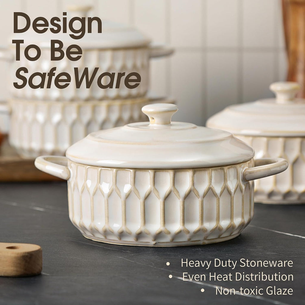 Mini Cocotte Set of 4, 14 oz Ceramic Casserole Dishes with Lids | Individual Dishes for Mini Sourdough, French Onion