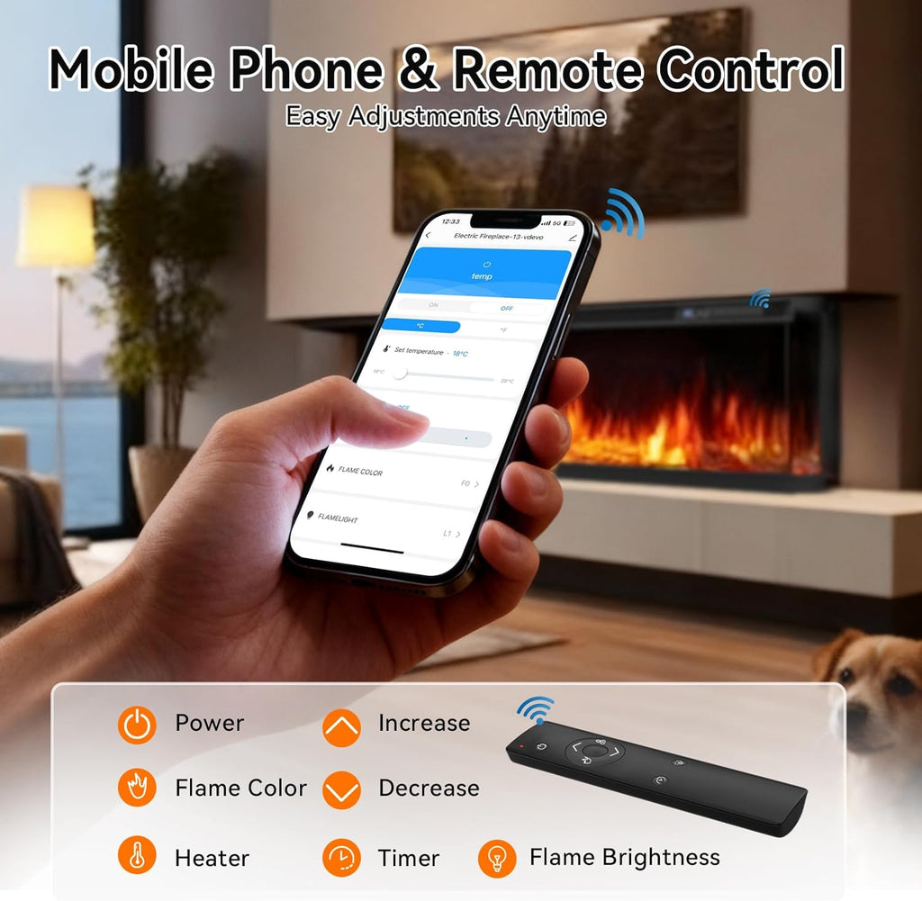 50-inch 3-Sided Wall Mount Electric Fireplace, Recessed & Built-in Design with Wi-Fi/Remote, 1500W Heater