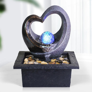 Tabletop Water Fountain, Zen Meditation Indoor Waterfall Fountain, Heart Shape Decoration with LED Light Bedroom