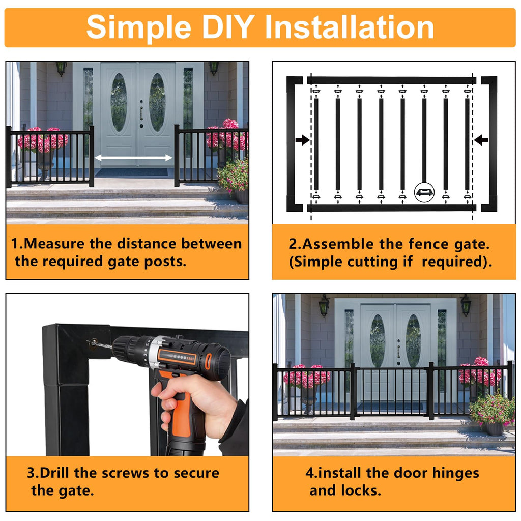 Aluminum Deck Gate, 32.5 in H, Adjustable Width Outdoor Gate