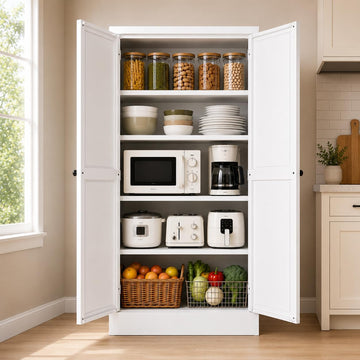 Kitchen Pantry Cabinet,61" White Pantry Storage Cabinet with 4 Tier Adjustable Shelves and 2 Doors,Freestanding
