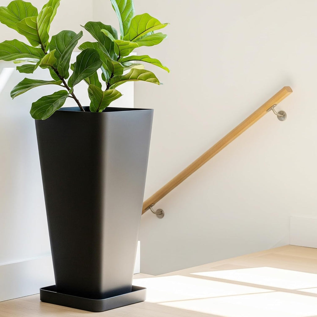 Large 28 in.Tall Planters Set of 2 for Indoor and Outdoor, Heavy Duty Plastic Black Modern Taper Flower Plant Pots