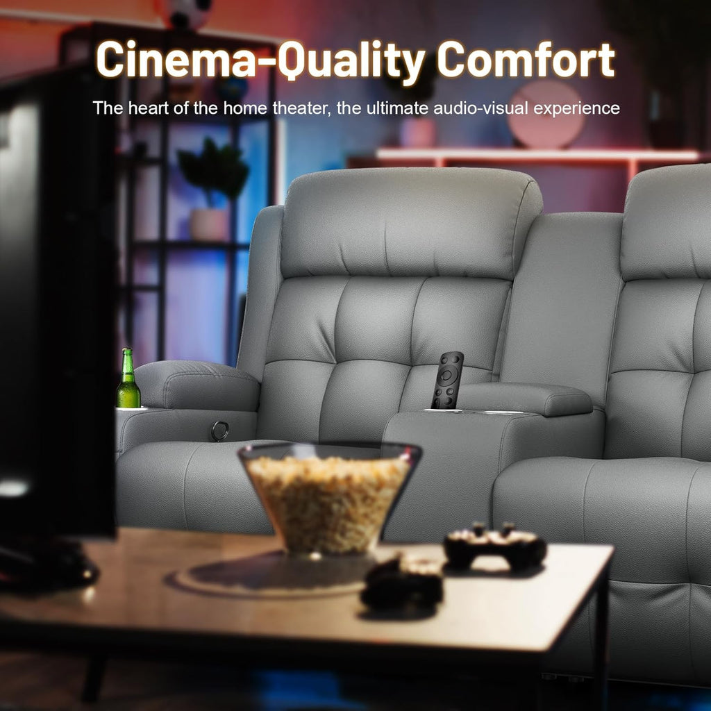 Home Theater Seating Loveseat Recliner Sofa, Massage Reclining Couch with USB, Center Console