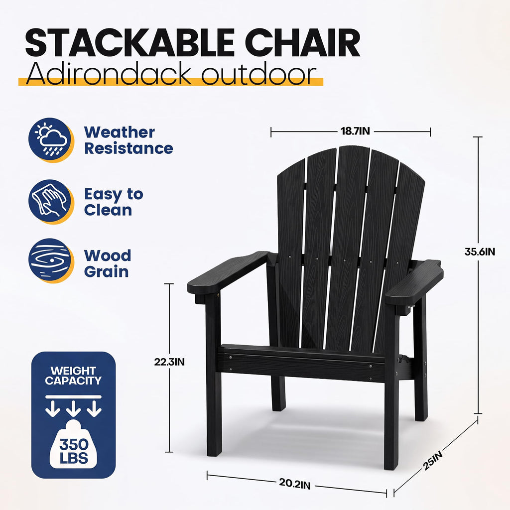 Compact Stackable Adirondack Chairs, All Weather HDPE, Black