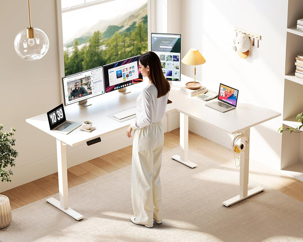 63 Inch Electric L-Shaped Standing Desk, Reversible Corner Desk with Height Adjustment, Large Ergonomic Workstation