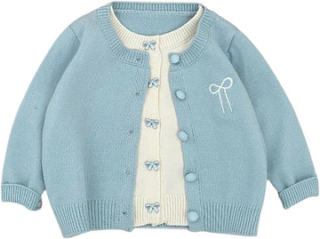 Girls Fake Two-Piece Cardigan Sweater Coat Kids Baby Cute Outwear