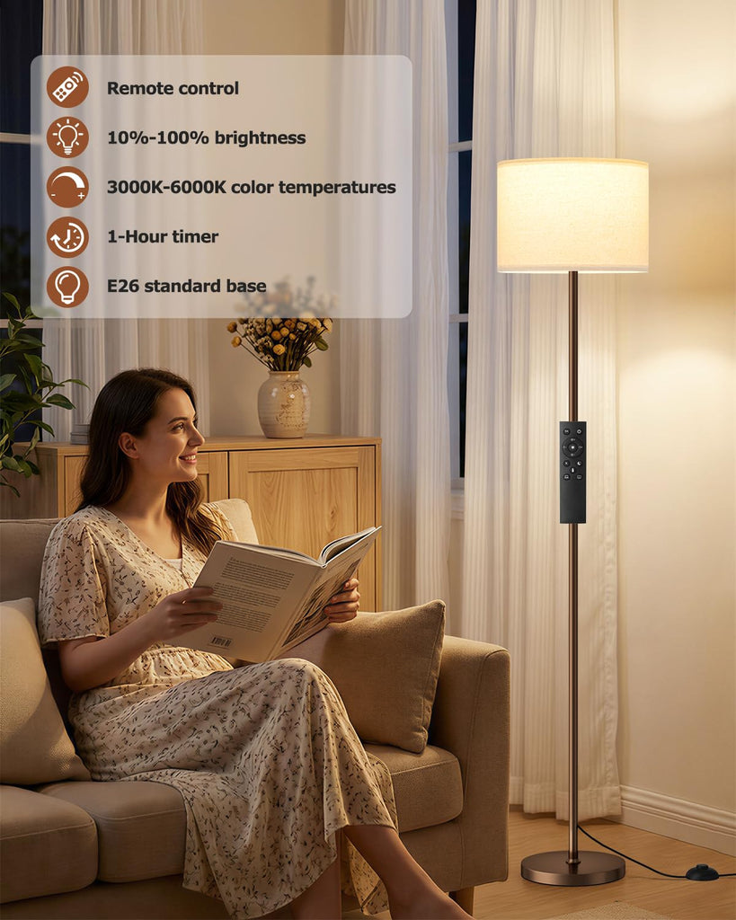Dimmable Floor Lamp with Remote & 9W LED Bulb