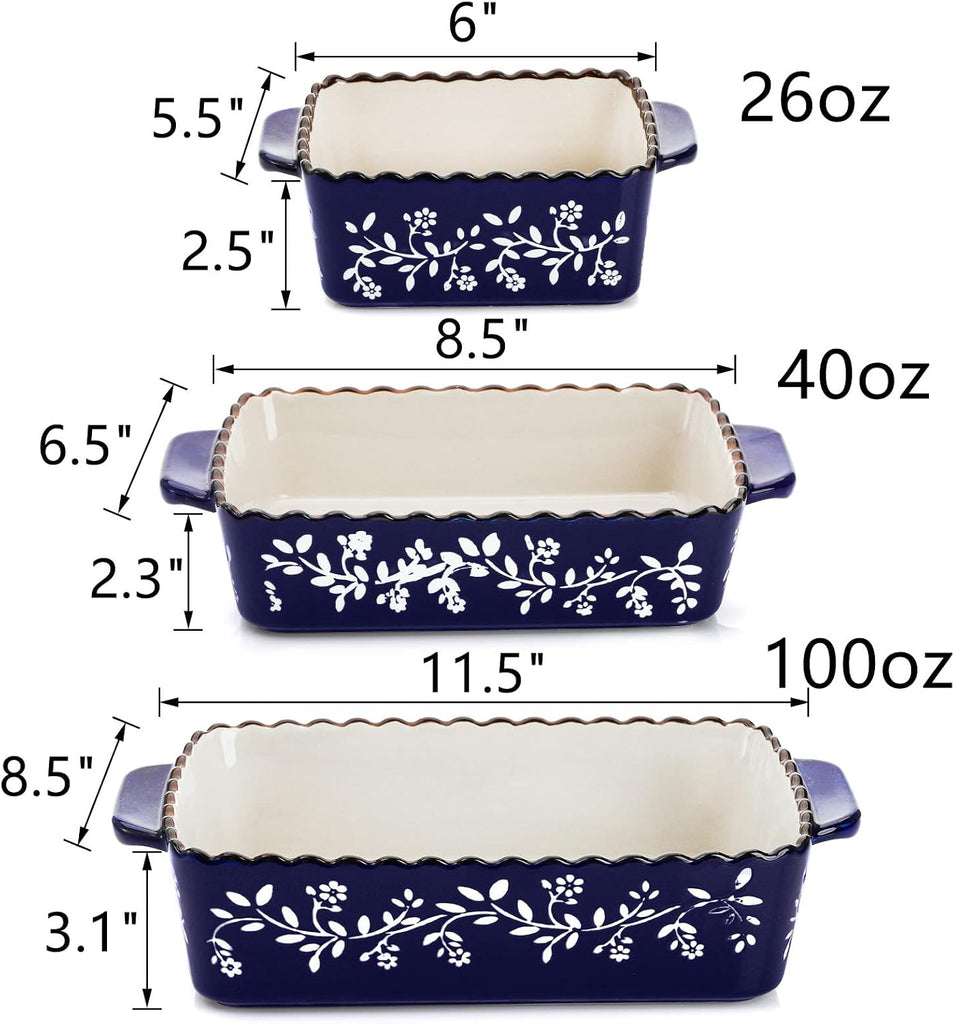 3 Pack Ceramic Bakeware Set Porcelain Rectangular Dish Lasagna Pans for Cooking Kitchen Casserole Dishes Cake Dinner