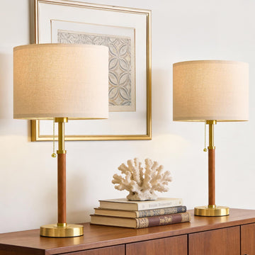 22" Wood Table Lamps Mid Century Modern Lamp Living Room