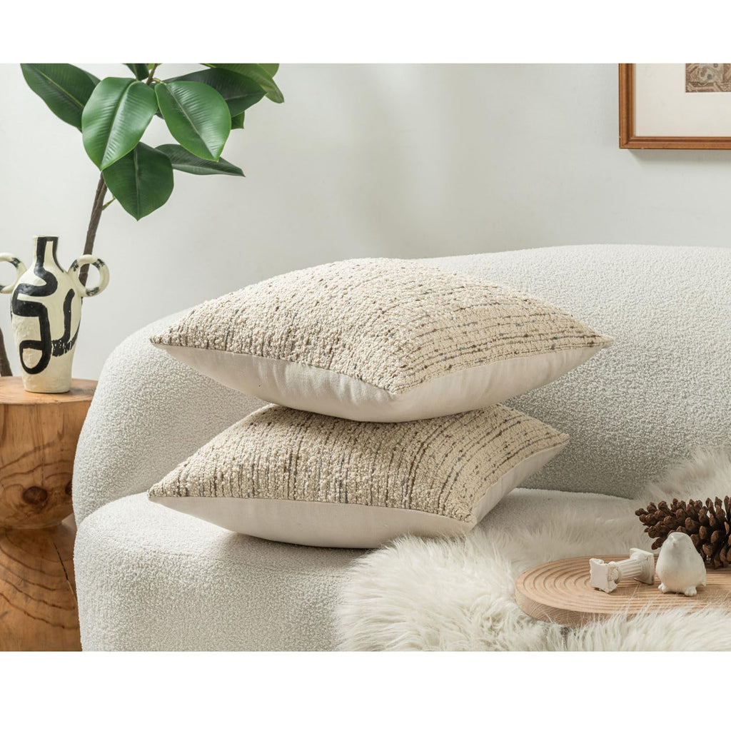 Neutral Throw Decorative Boucle Pillow Covers for Bed Couch Living Room, Striped Textured Luxury Accent Pillow Cases