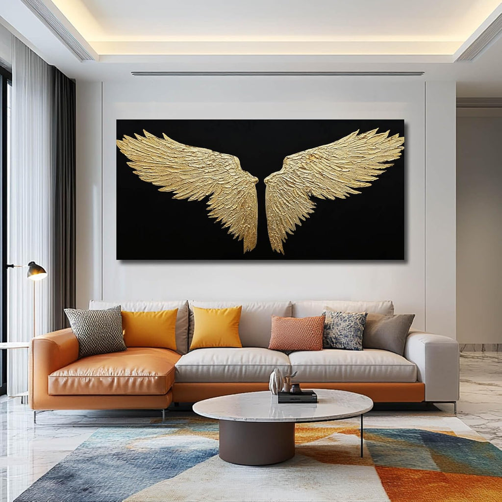 Large Canvas Art Black Abstract Wall Decor Gold Bird Painting Modern Wall Art Minimalist Home Decor Artwork