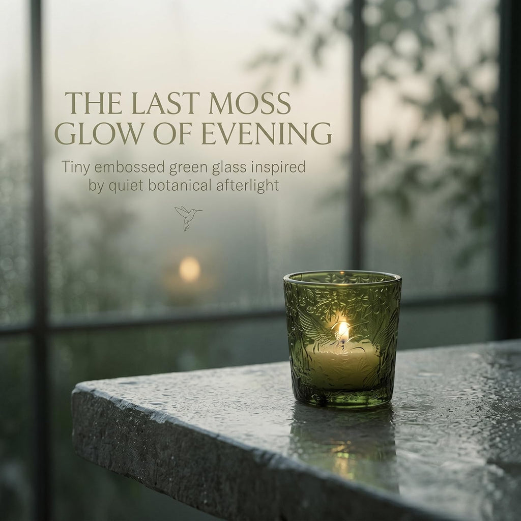 Moss Green Hummingbird Glass Tealight Holders, 12 Pack