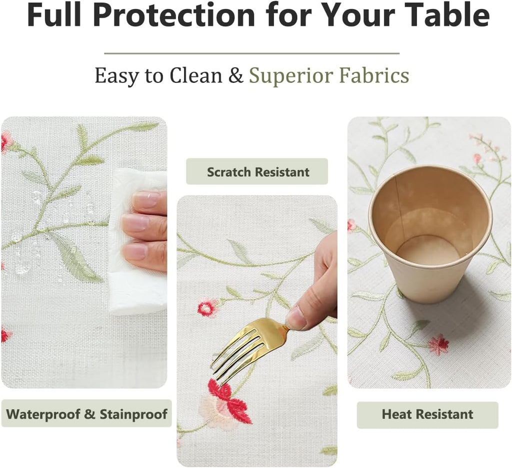 Linen Style Embroidered Tablecloth, Waterproof and Wrinkle-Resistant Table Cloth Rectangle Tables, F
