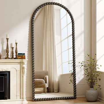 34"x76" Arched Full Length Mirror, Vintage Beaded Decorative