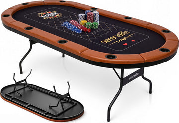 7ft Poker Table for 10 Players - Heavy Duty Oval Texas Hold'em Casino Table for Game Room, 25mm Reinforced Metal