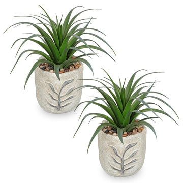 2 Pack Small Artificial Succulents Plants Potted Fake Spiked Succulent Plant in Rustic Pot Mini Faux Plant Agave Aloe