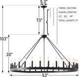 53 Inch Large Black Wagon Wheel Chandelier 30-Light Farmhouse Wagon Wheel Chandeliers Round Industrial Ceiling Light fixtures for Outdoor Porch high Ceilings Living Dining Room Foyer Entryway A105-B0C5RFJLC9