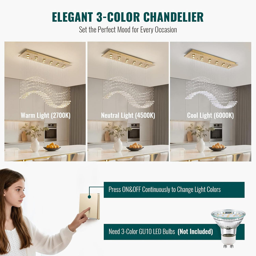 12-Lights Modern Crystal Chandeliers, Luxury Wave Raindrop Crystal Pedant Light Fixture, Rectangular Flush Mount