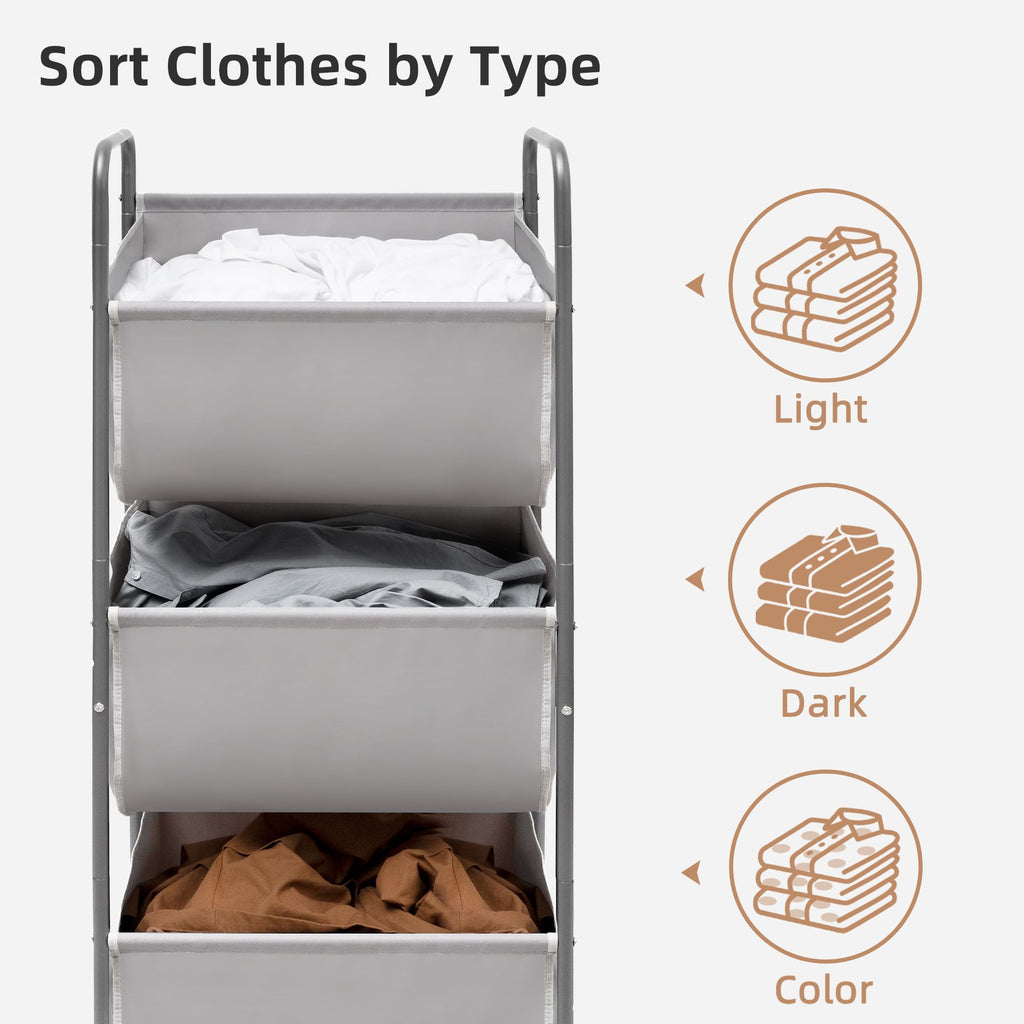 Vertical Rolling Laundry Hamper, 3 Section Laundry Sorter
