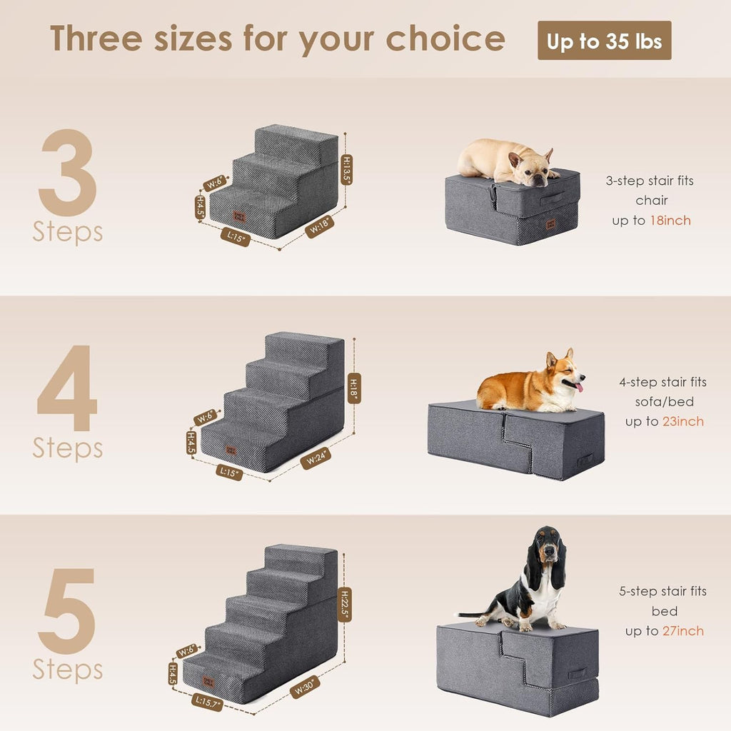 Dog Stairs for Small Dogs 13.5" H, 3-Step Dog Steps for Couch Sofa and Chair, Pet Steps for Medium Cats