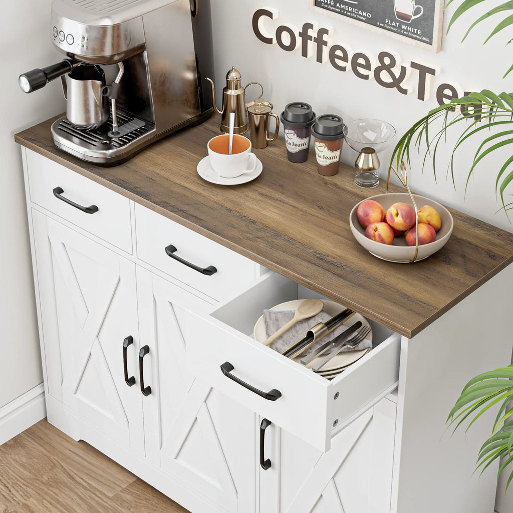 Kitchen Buffet Cabinet with Storage, Sideboard Coffee Bar, White