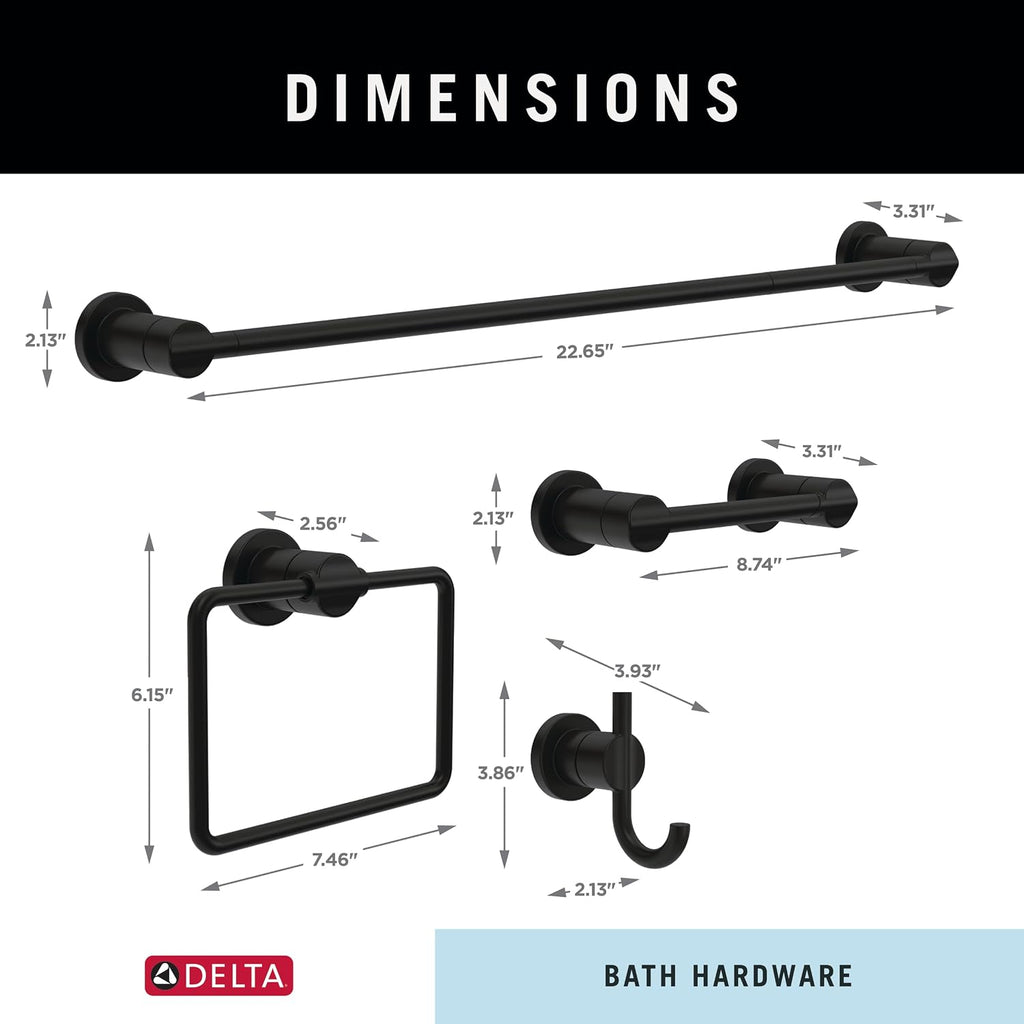 4-Piece Matte Black Bathroom Set Towel Rack, Ring, Toilet Paper Holder, Hook | Nicoli Bath Accessories