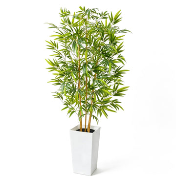 6FT Artificial Bamboo Tree with White Tall Planter, Faux Tree Indoor