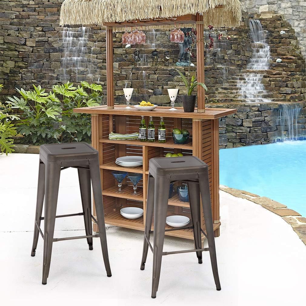 Metal Bar Stools Set of 4 Counter Height Bar Stool 30 Barstools Industrial Patio Stool Stackable Stool