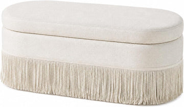 End of Bed Storage Bench, Oval Chenille Fringe Ottoman