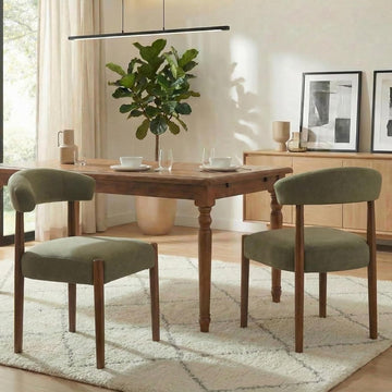 Wooden Dining Chairs Set of 2, Modern Upholstered Dining Room Chairs with Walnut Wood Legs and Curved Backrest