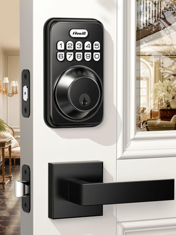 Keyless Entry Keypad Deadbolt Lock with Handles, Matte Black