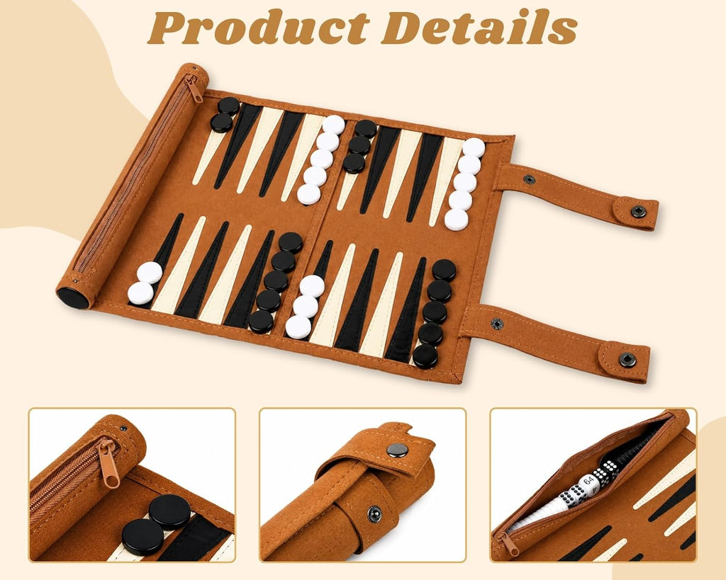 Travel Backgammon Set, Roll Up Backgammon Game Set, 12.6 X 10