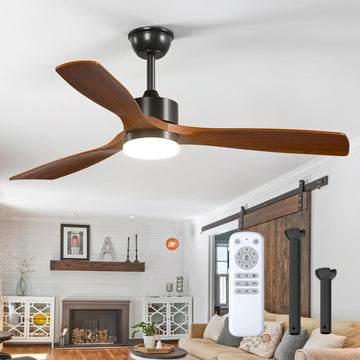 52 inch Ceiling Fans with Lights and Remote Control, Reversible, 3 Wood Blades, 6 Speeds, 5CCT Dimmable, Noiseless, Indoor/Outdoor Black Walnut Ceiling Fan for Bedroom Living Room Gazebo Patio
