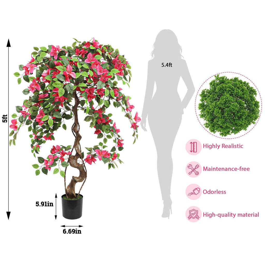 5FT Artificial Bougainvillea Tree for Outdoors or Indoors
