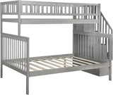 Twin Over Full Bunk Bed with Stairs, Wood Bed Frame with Storage Space and Guard Rail for Bedroom, Dorm, for Teens