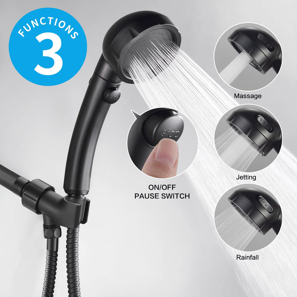 High Pressure Handheld Shower Head with ON/OFF Pause Switch, 3 Spray Modes Shower Wand with Shut Off Button