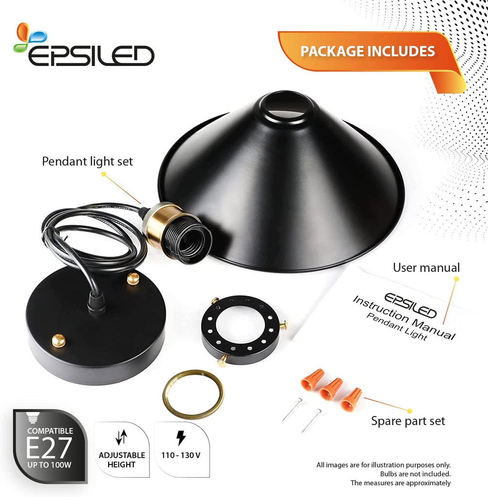 Black Industrial Pendant Light, 9.84" Vintage Hanging Light Fixture, E27 Ceiling Lamp for Kitchen Island, Dining Room