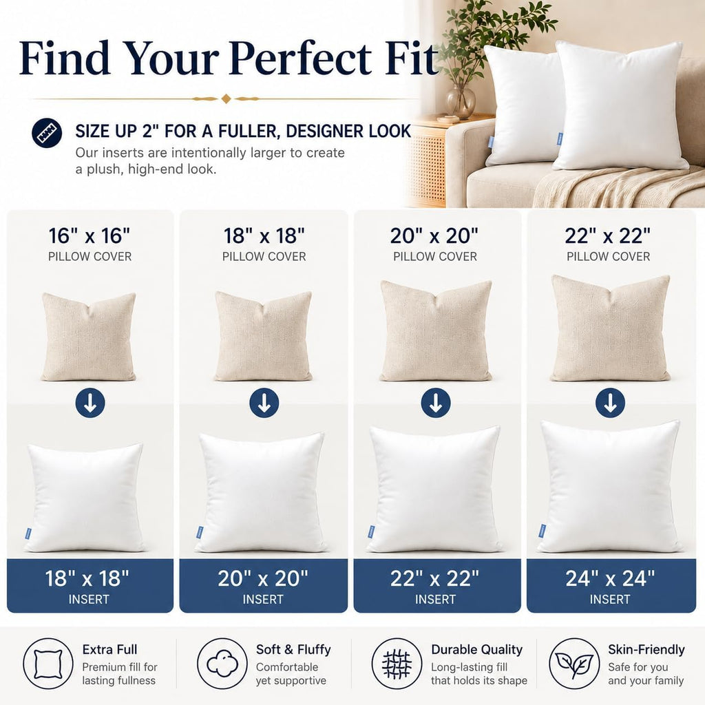 18x18 Throw Pillow Inserts, Decorative Pillow Inserts - Set of 2