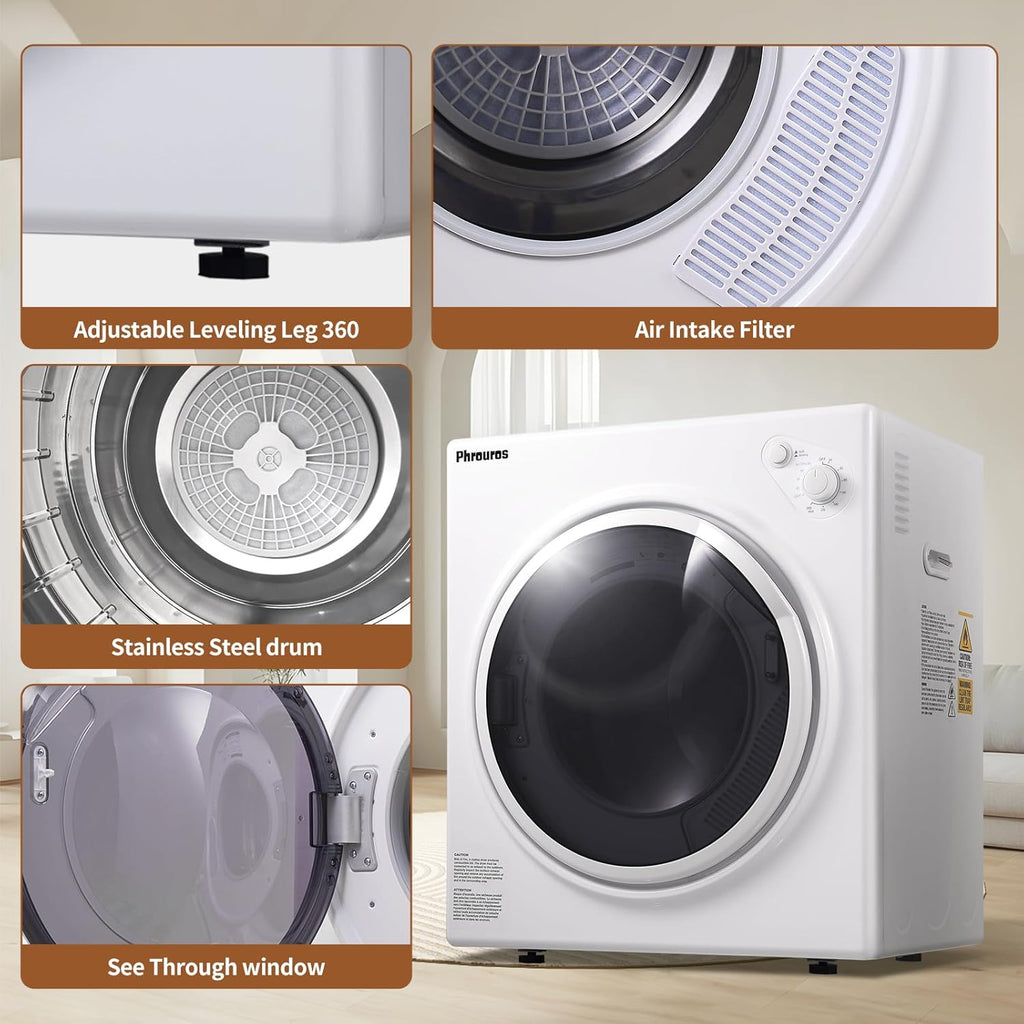 Portable Dryer for Clothes 1500W, 110V Laundry Dryer with Stainless Steel Tub, 4 Drying Mode, Portable Dryers for Laundry, Apartments, RVs, Dorms, 3.2 Cu.ft