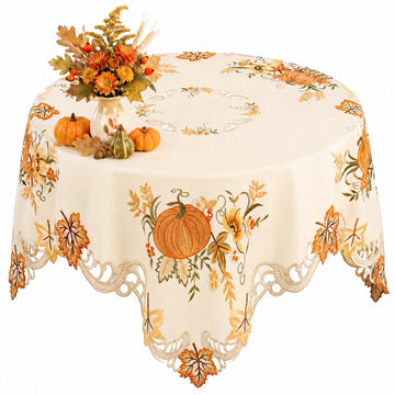 Thanksgiving Tablecloth 34'' Square Embroidered Fall Tablecloth