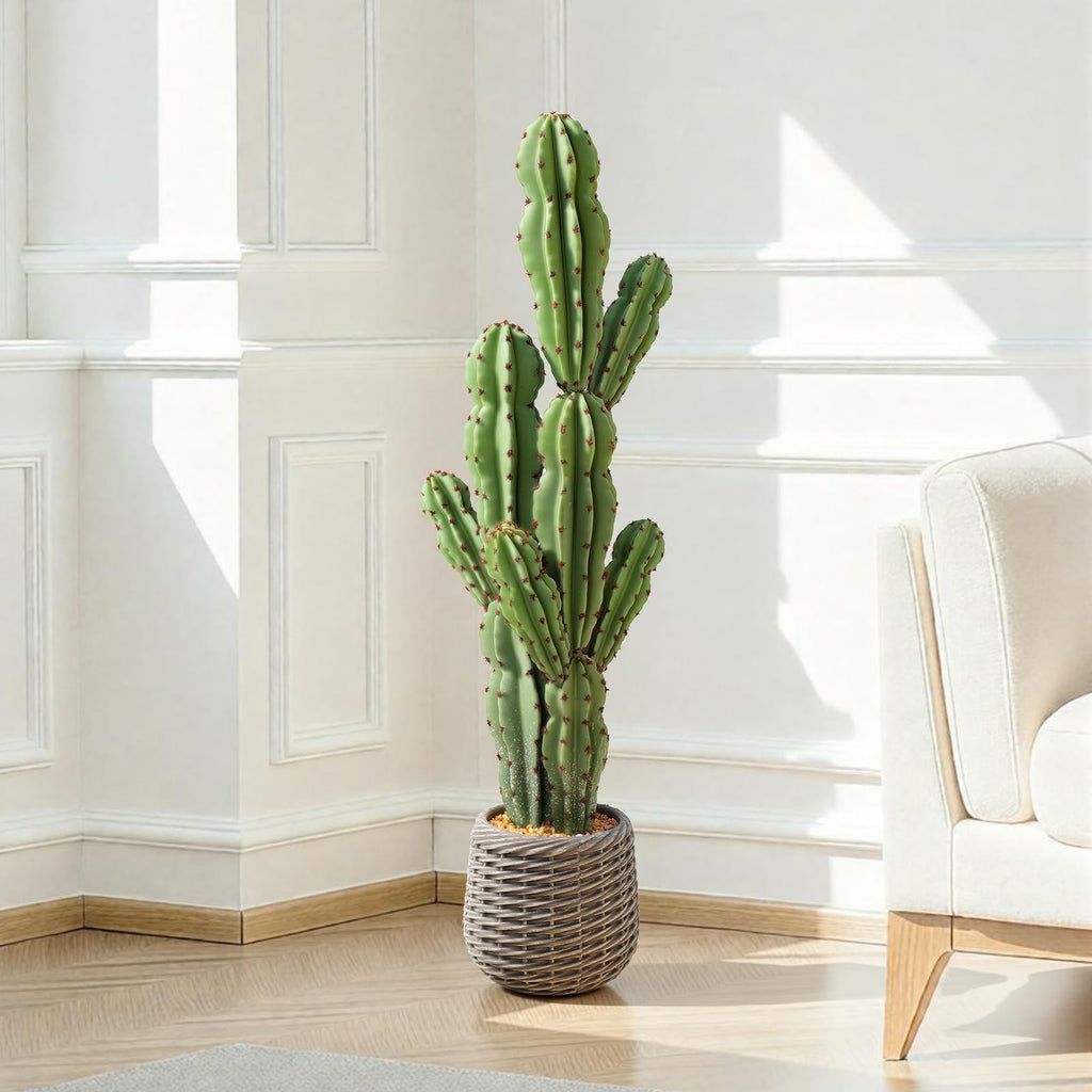 Artificial Cactus Plants Outdoor, 3ft Large UV-Resistant Fake Cacti Plant with Brown Pot, Faux Floor Desert Plant