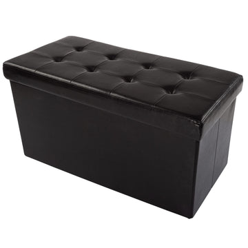 Storage Ottoman - 30-Inch Folding Faux Leather Footrest, Linen Chest, or Bench with Removable Bin by Home-Complete