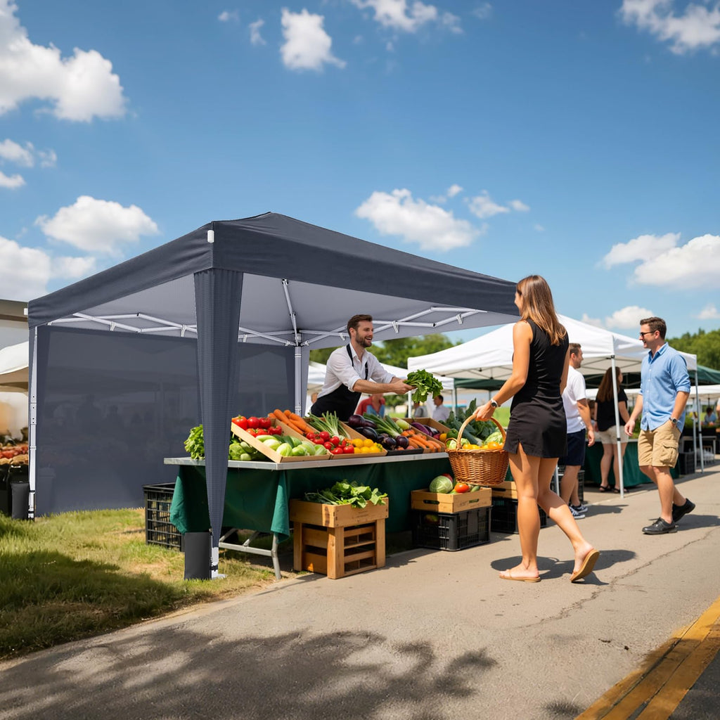 10x10 Pop Up Canopy Tent with Sidewalls, Portable Shelter, Dark Grey