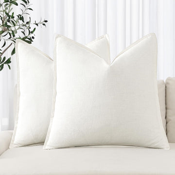 Decorative Linen Euro Sham Pillow Covers 26x26 Cream White Boho Farmhouse Neutral Couch Throw Pillows