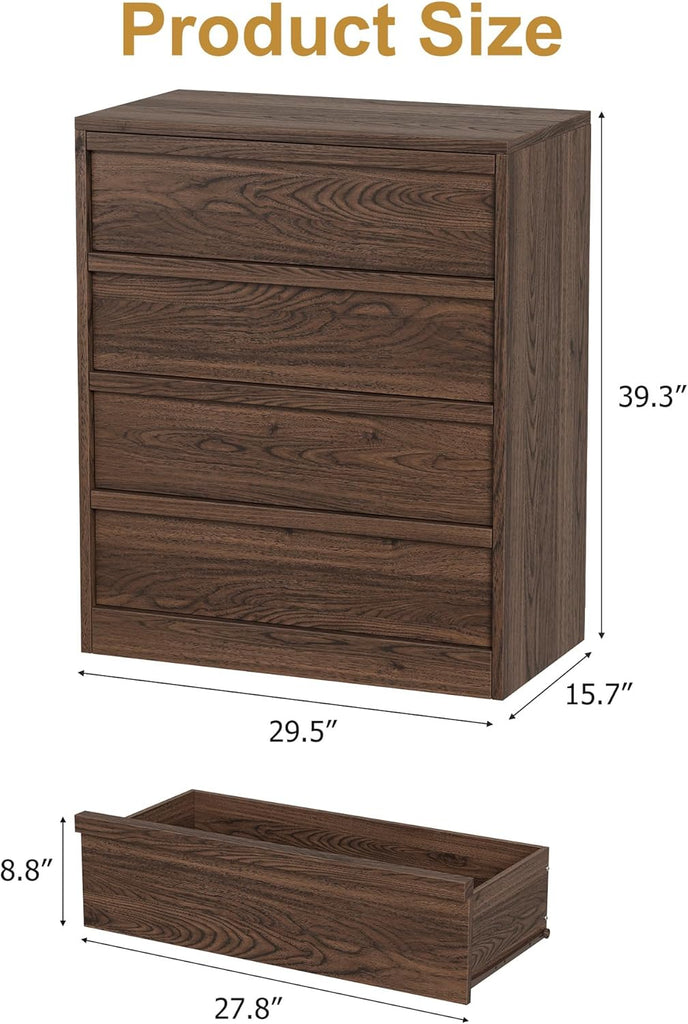 4 Drawers Nightstand , Wooden Small Bedside Table Cabinet with Large Storage & Anti-Tip Device, Modern End Side Table